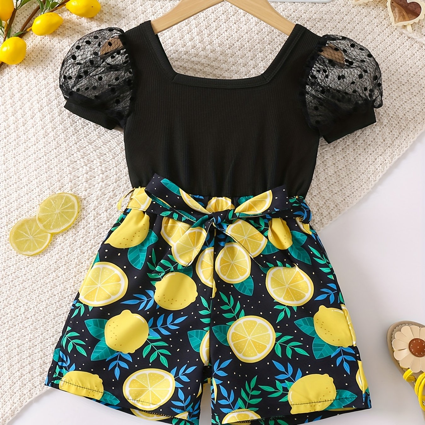 Girls Lemon Graphic Romper Jumpsuit Shorts Beach Holiday Outfit