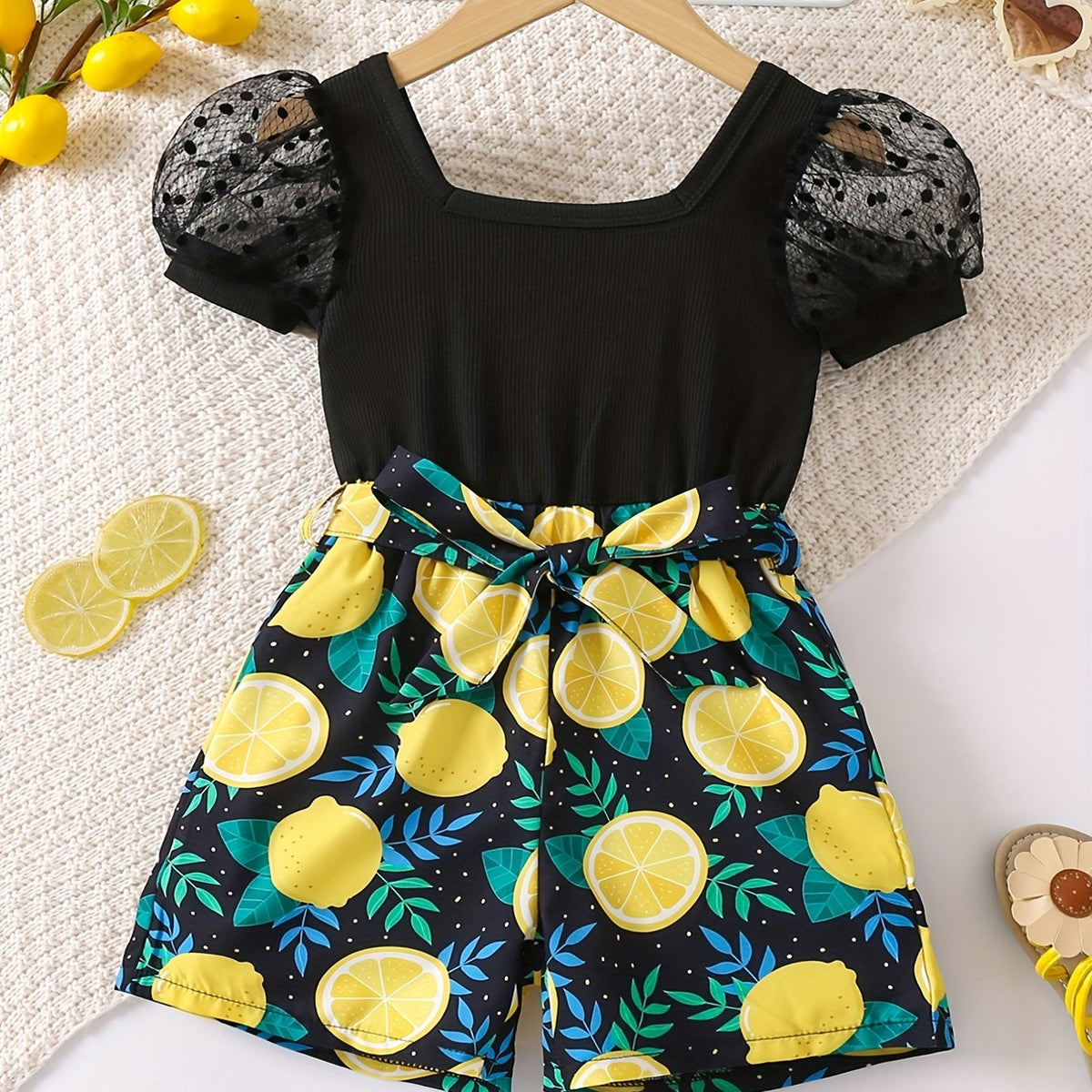 Girls Lemon Graphic Romper Jumpsuit Shorts Beach Holiday Outfit