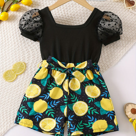 Girls Lemon Graphic Romper Jumpsuit Shorts Beach Holiday Outfit