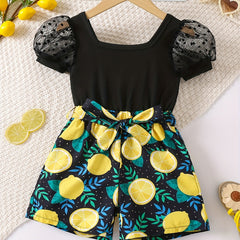 Girls Lemon Graphic Romper Jumpsuit Shorts Beach Holiday Outfit