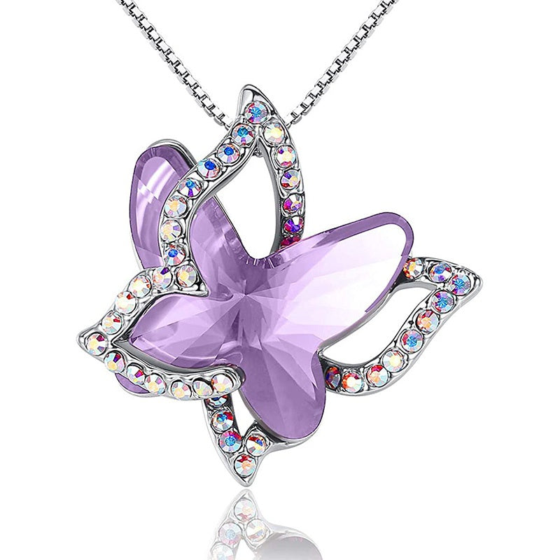 12-Month Birthstone Butterfly Pendant Necklace for Mother's Anniversary Birthday