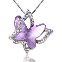 12-Month Birthstone Butterfly Pendant Necklace for Mother's Anniversary Birthday