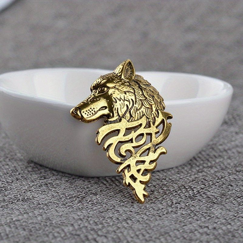 Wolf Head Brooch Pin Retro Suit Collar Pin for Men