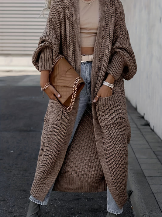 Open Front Pocket Cardigan Long Sleeve Sweater for Fall & Winter