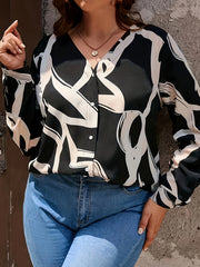  Casual Blouse Women's Plus Random Print Button Up