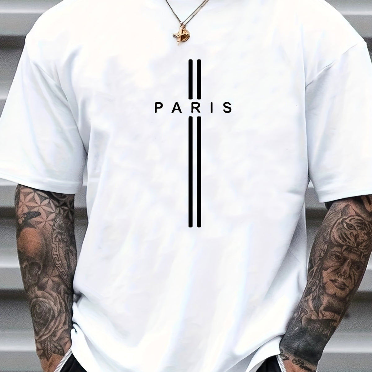 Paris Print Men's Graphic Crew Neck T shirt
