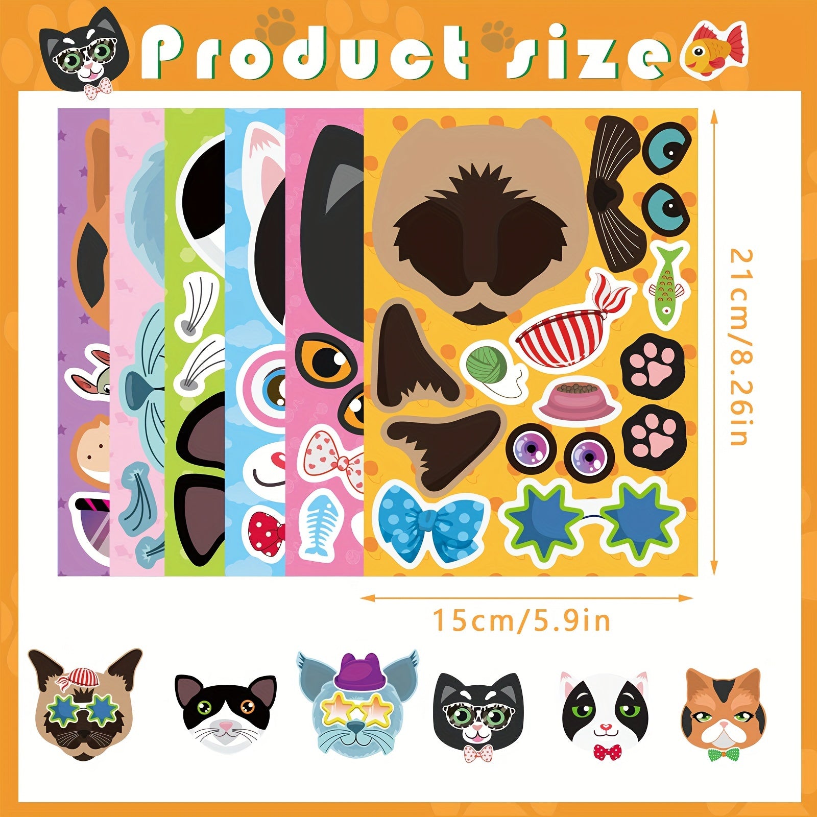 12 Sheets Cats Face Stickers Animal Birthday Gift Supplies