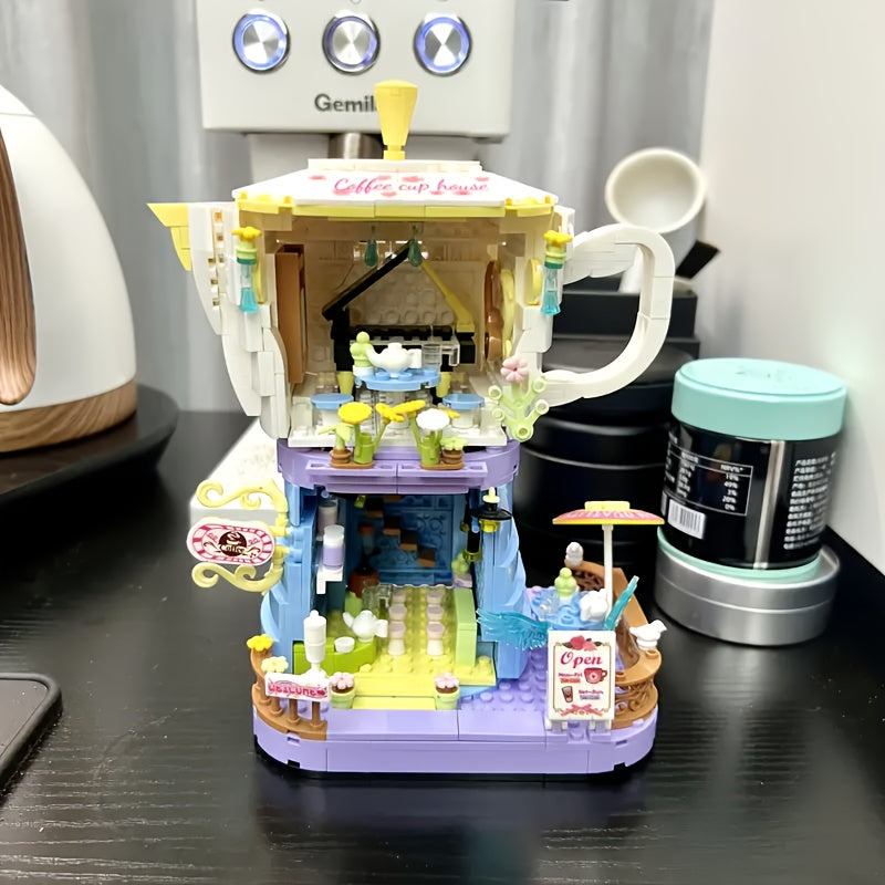 1000 pcs Mocha House Coffee Shop Building Blocks Home Decor Year Gift