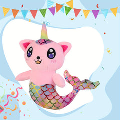 Mermaid Cat Stuffed Animal Plush Toy Soft Polyester Fiber Home & Pa