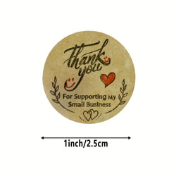 500pcs 1" Brown Paper Thank You Stickers