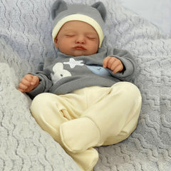 19" Sleeping Reborn Baby Doll w/ 3D Skin & Veins Soft Vinyl Limbs Gray Outfit