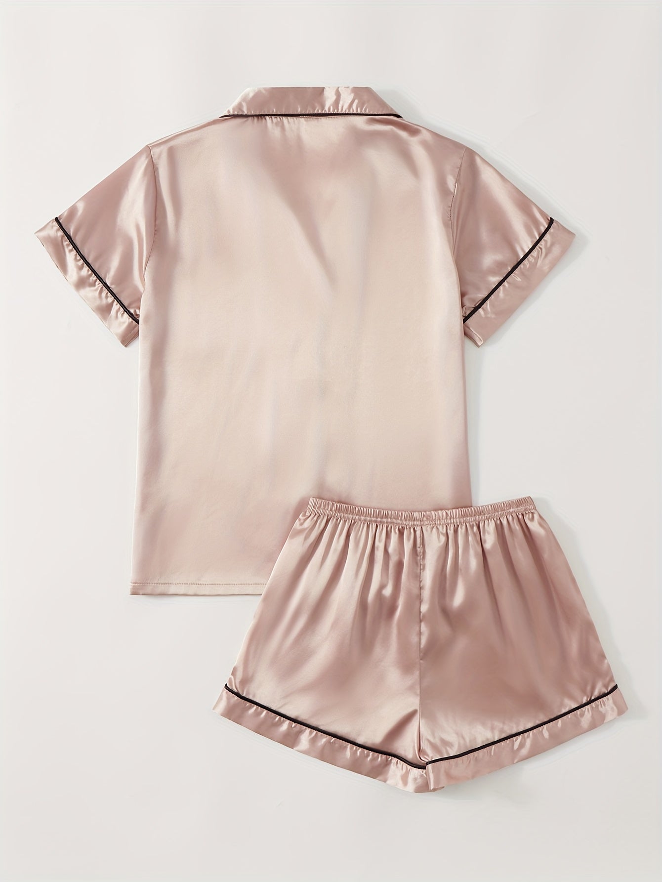 Satin Pajamas Set Short Sleeve Top & Shorts