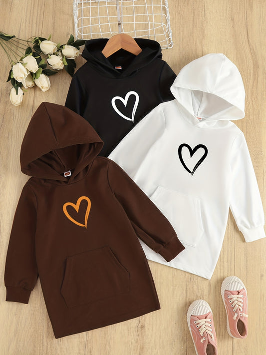 Heart Graphic Hooded Sweatshirt Dress For Girls