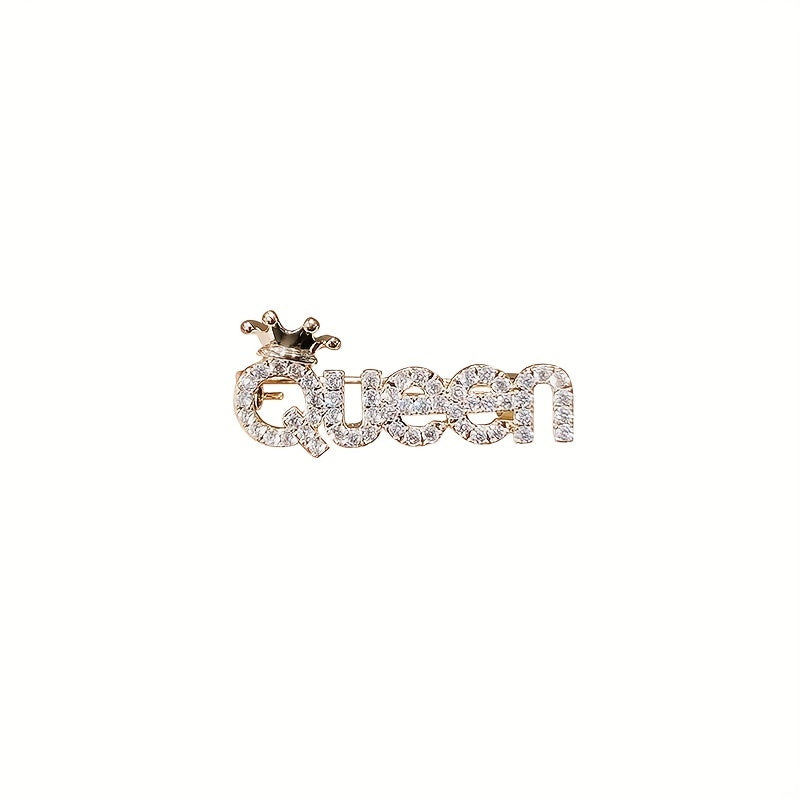 Rhinestone Letter QUEEN Brooches Pins Corsage Scarf Clips Safety Pin