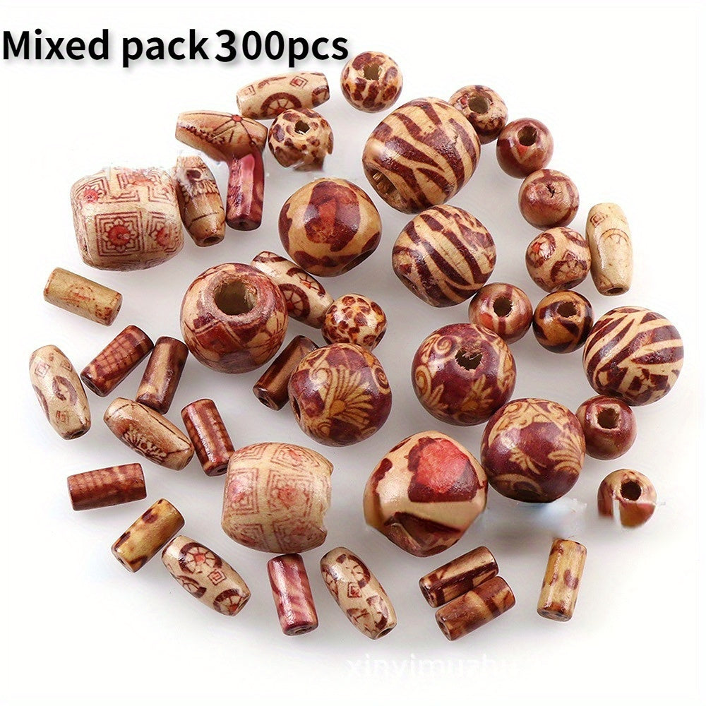 100-300pcs Mixed Size Shape Wooden Beads Large Hole Craft Beads