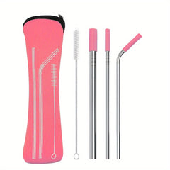 Stainless Steel Straws Set With Brush Tips And Bag