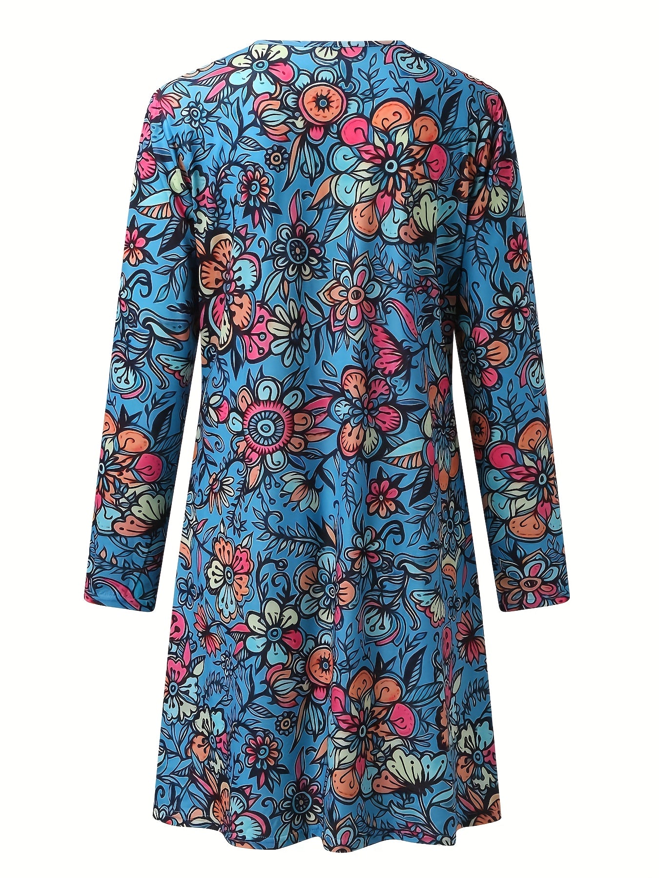  Women's Floral Print Long Sleeve V Neck Dress