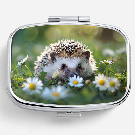Sunshine Hedgehog Printed Square Pill Box Mini Portable Two Compartment Travel P