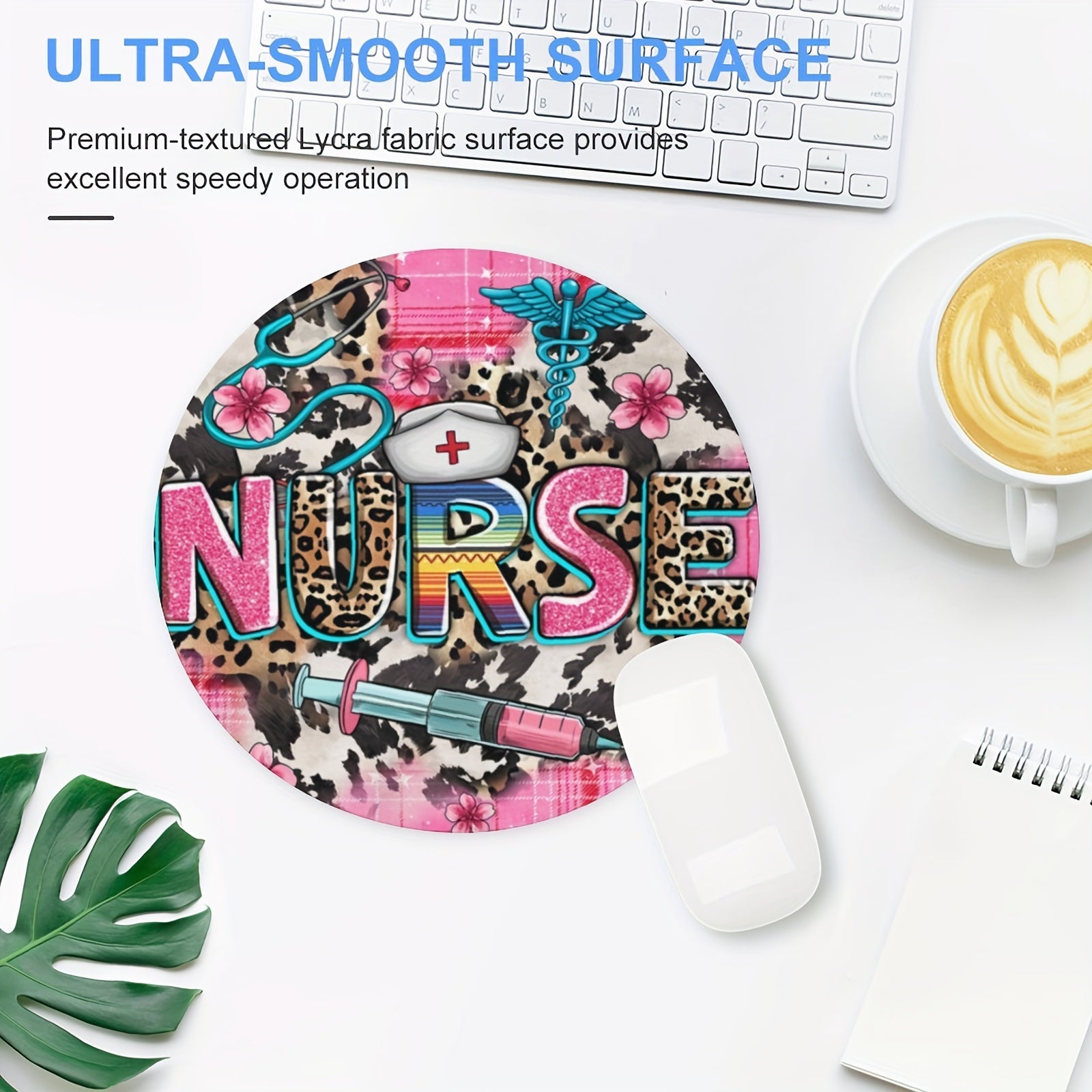 Pink Nurse Life Round Mouse Pad Non Slip Rubber Base 7.87in