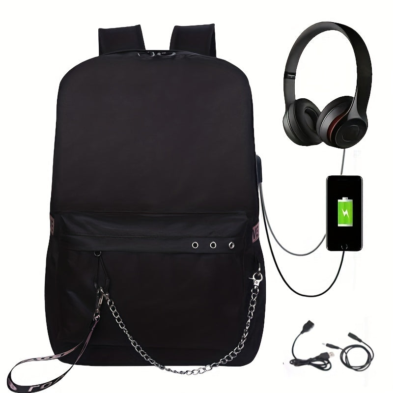 Large Capacity Travel Backpack Canvas Laptop Daypack Charging Port