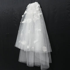 Forest Themed Short Lace Veil with Handcrafted Pearl Butterfly Trim
