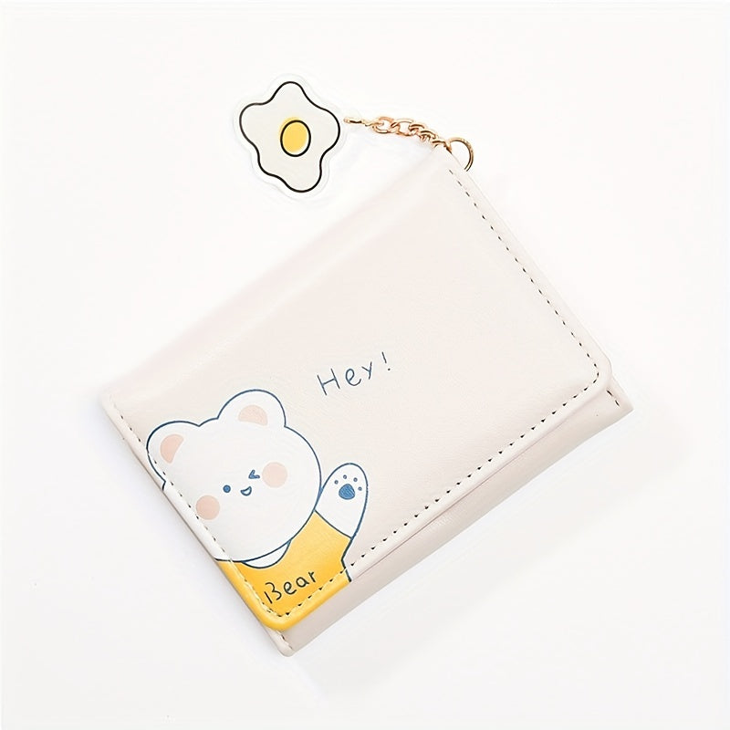 Cartoon Bear Wallet PU Leather Three Fold Coin Purse for Girls