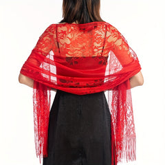 Lace Shawl Solid Hollow Out Tassel Wrap Scarf For Evening Dresses
