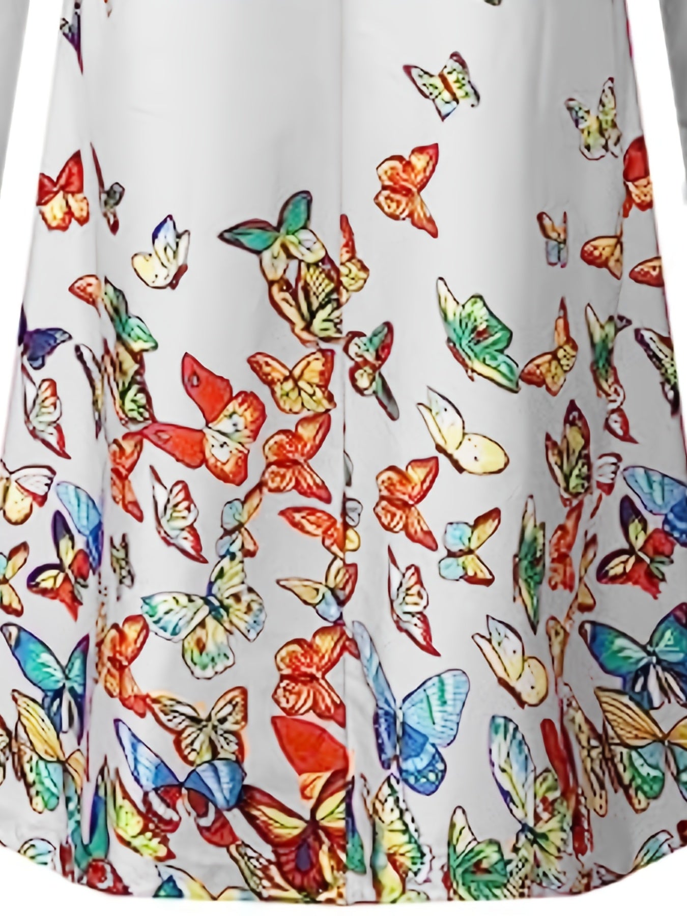  Casual Butterfly Print Long Sleeve Stretch Dress
