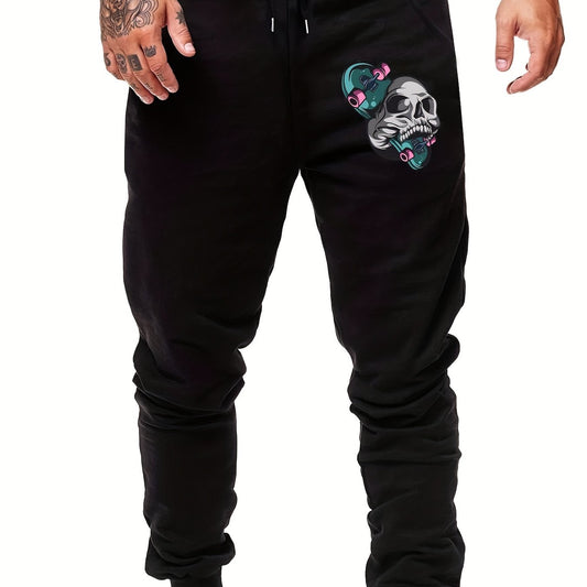 Skull & Skateboard Print Sports Pants - Drawstring Joggers