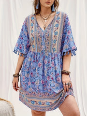 Plus Size Boho Dress Women's Plus Floral Print Short Sleeve