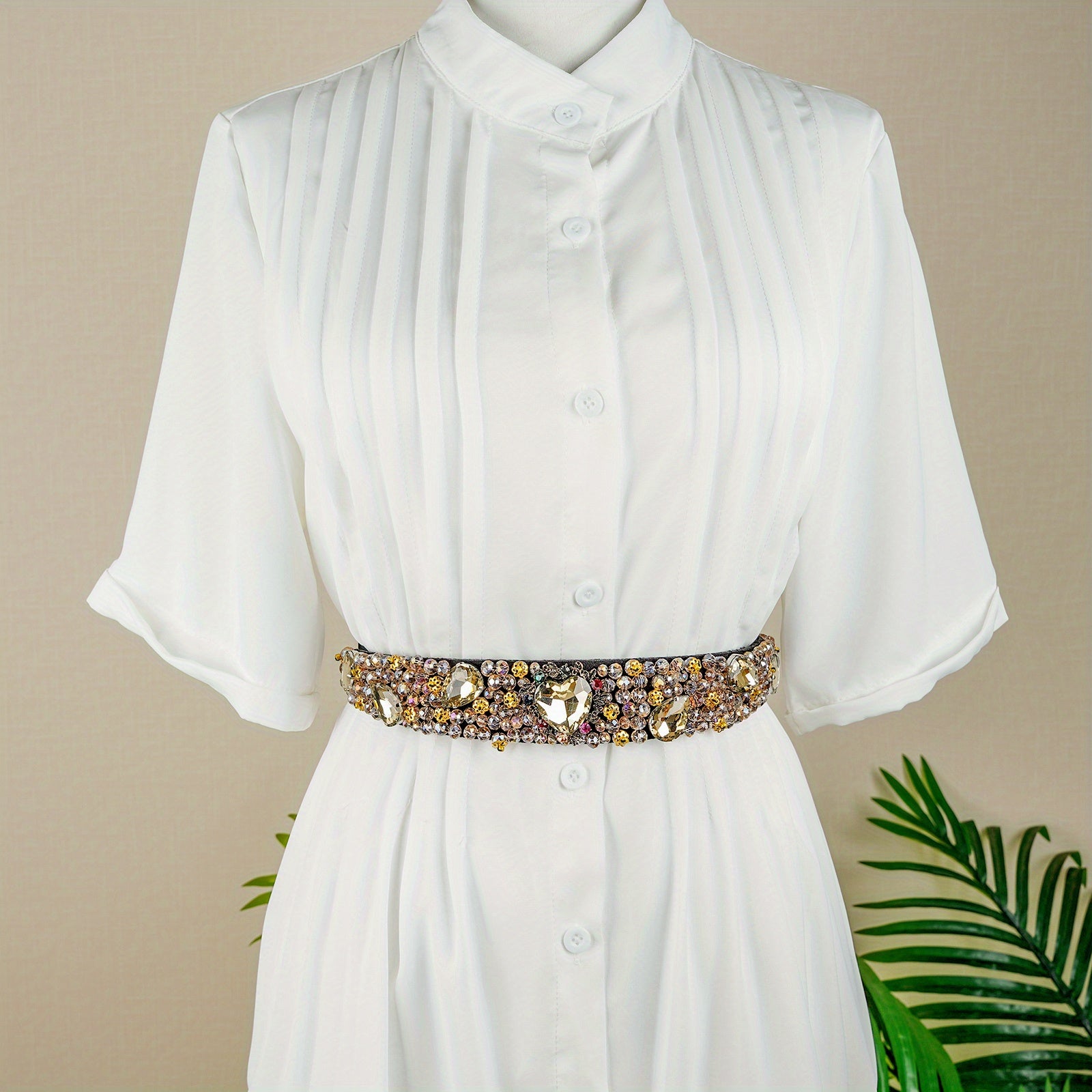 Vintage Crystal Girdle Heart Rhinestone Beads Elastic Belt for Women