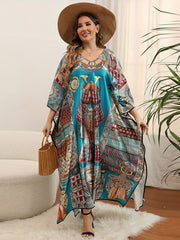  Boho Cover Up Women's Plus Graphic Print Bat Sleeve V Neck