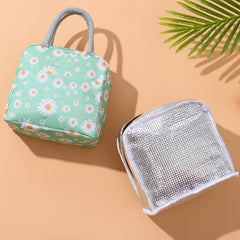 Printed Mesh Lunch Bag Thermal Insulation Hand Bag Patch Pocket