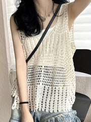Crochet Cover Up Knitted Top V-neck Tank Top Women's Clothing