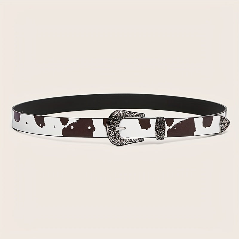  Cow Pattern PU Belt Western Carved Buckle Belts Punk Waistband