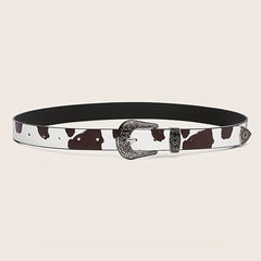  Cow Pattern PU Belt Western Carved Buckle Belts Punk Waistband
