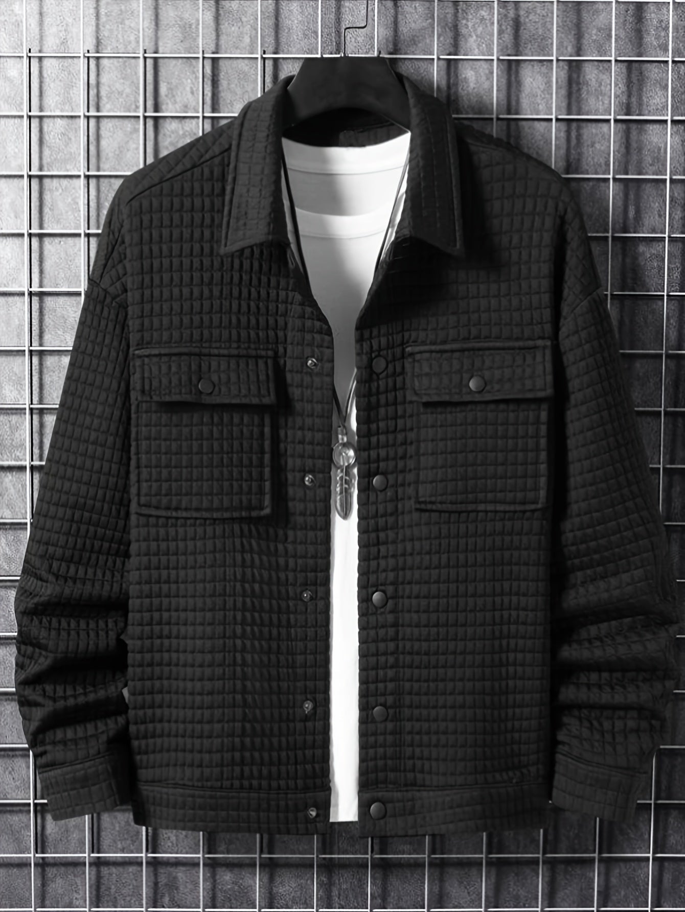 Men's Button Lapel Collar Long Sleeve Jacket