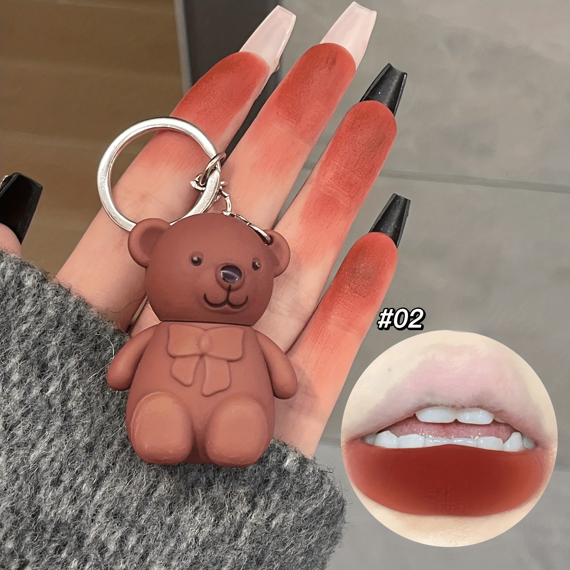 Mini Bear Keychain Lip Glaze Matte Lipstick