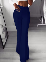  Solid High Rise Stretch Flared Leg Pants