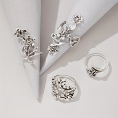 Boho Flower Stackable Leaf Finger Rings Set of 4