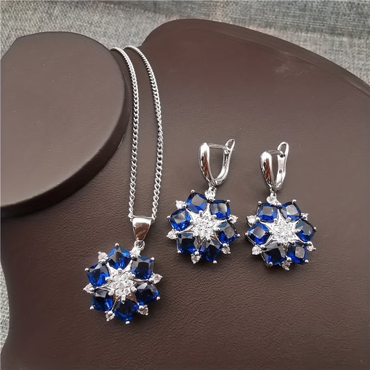 Multicolor Snowflake Pendant Necklace & Earrings Set Vintage Party Jewelry