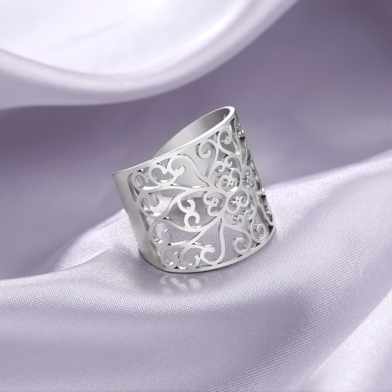 Cooltime Retro Hollow Square Rattan Pattern Stainless Steel Men's Ring