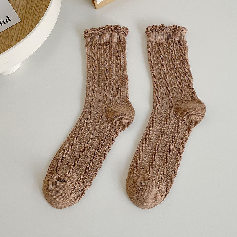5 Pairs Women's Twist Texture Mid Tube Socks