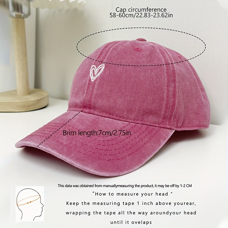 Unisex Adjustable Baseball Cap with Heart Embroidery