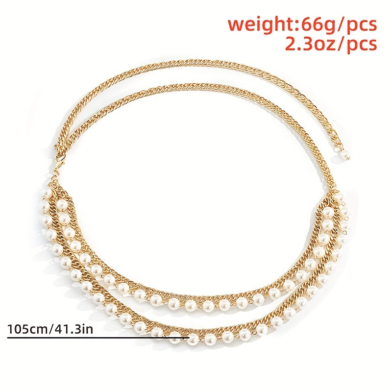 Faux Pearl Waistband Four Layer Chain - Women's Belly Chain