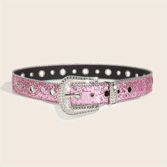 Pink Glitter Y2K PU Belt Hip Hop Jeans Pants Belt Sequin Sparkling