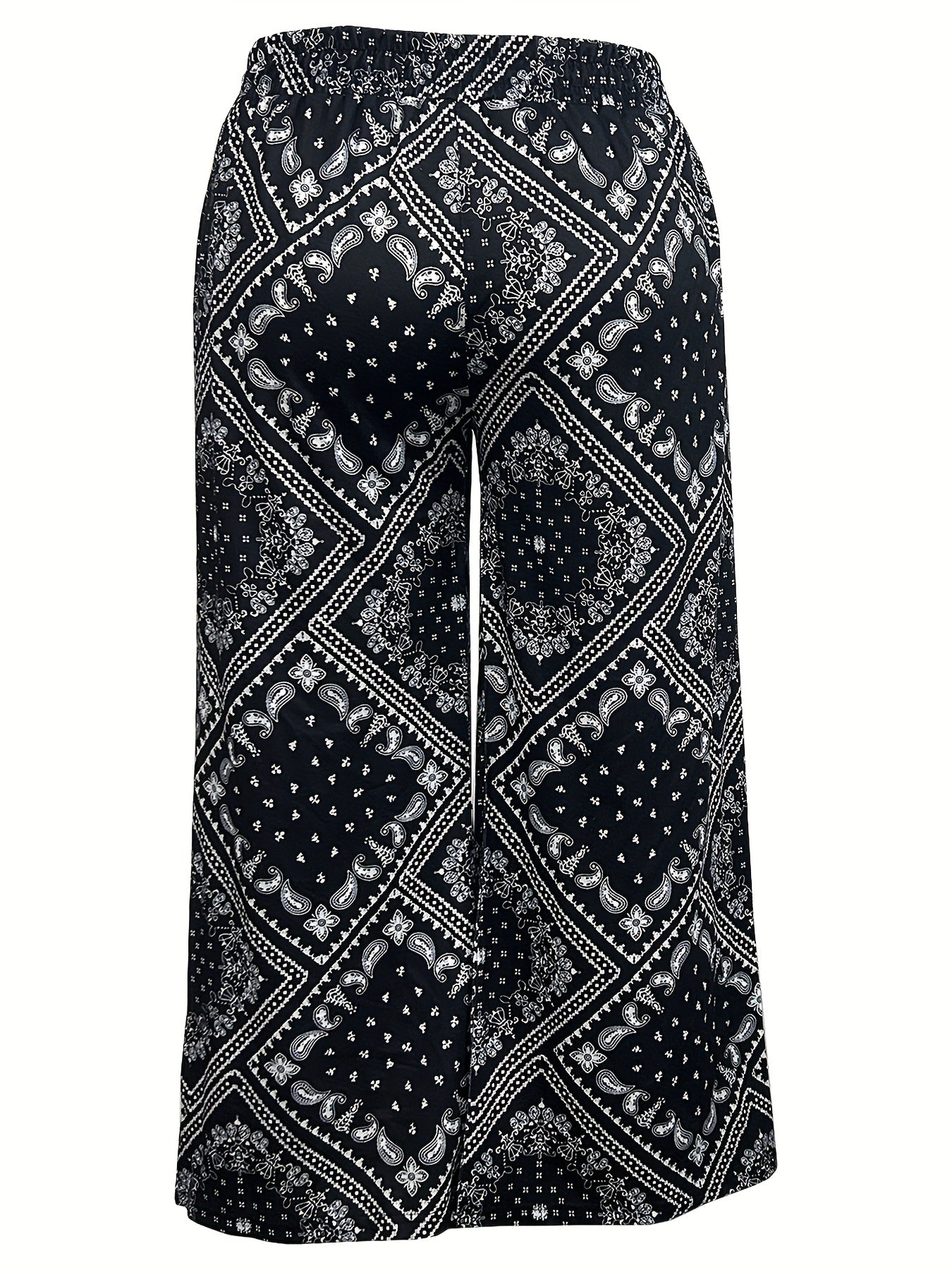 Patchwork Print Belted High Rise Wide Leg Crop Trousers