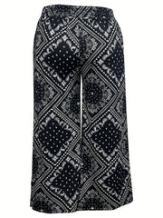 Patchwork Print Belted High Rise Wide Leg Crop Trousers