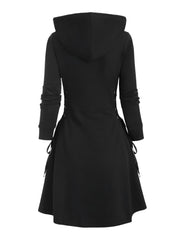  Gothic Hooded Sweatshirt Dress Lace Up