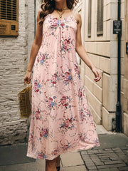  Boho Maxi Cami Dress Women Floral Print V Neck Backless